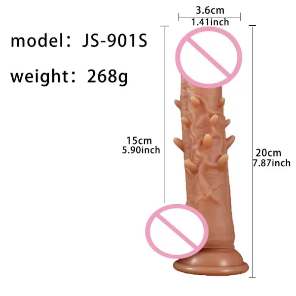 Lifelike flesh-tone silicone dildo with textured ribs held upright